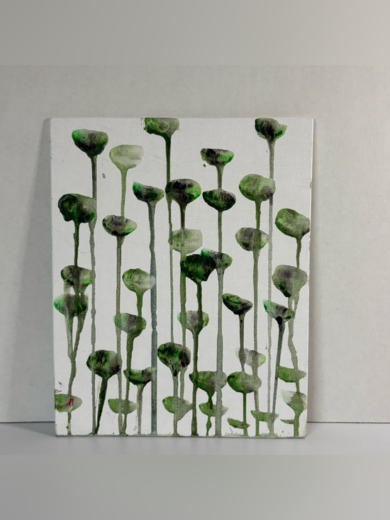 Other - Green Acrylic Abstract Botanical Small Canvas Painting  size-‎ 10in x 8in